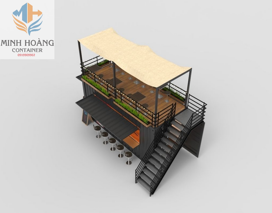 Container Cafe 20 Feet Có Mái Bạt Xếp